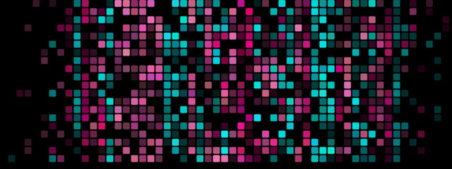 Pixelated Design: Pink and Turquoise Pixels on Dark Background