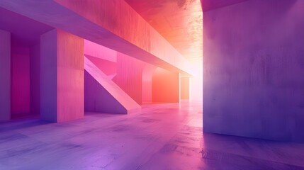 Minimalist Abstract Interior with Pink and Purple Gradient Lighting - Modern Geometric Room Design for Creative Backgrounds and Artistic Spaces  
