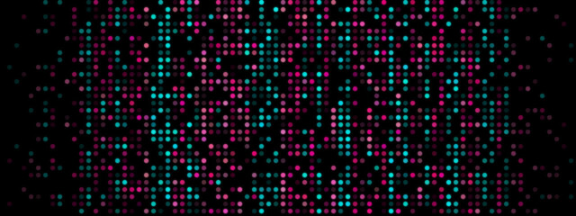 Pixelated Design: Pink and Turquoise Pixels on Dark Background