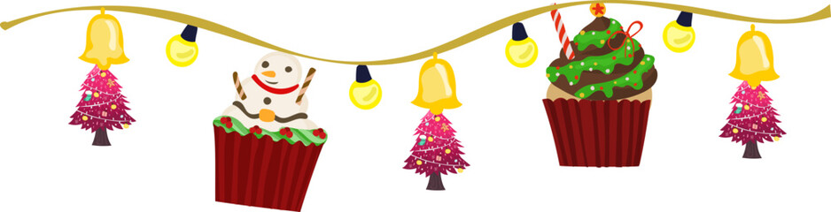 Christmas decorations illustration on transparent background.
