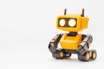 A cute yellow robot toy with bright eyes, showcasing a playful design perfect for children and technology-themed projects.