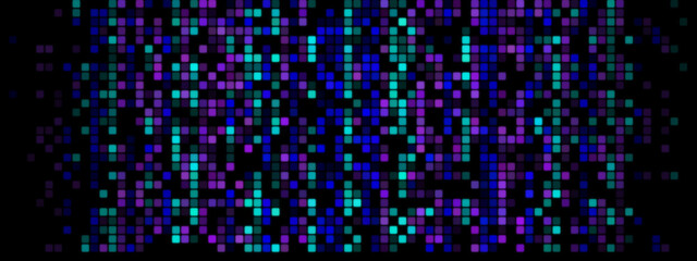 Pixelated Abstract Background: Shades of Blue, Turquoise, and Purple on Dark Screen