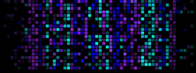 Pixelated Abstract Background: Shades of Blue, Turquoise, and Purple on Dark Screen