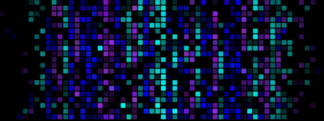 Pixelated Abstract Background: Shades of Blue, Turquoise, and Purple on Dark Screen