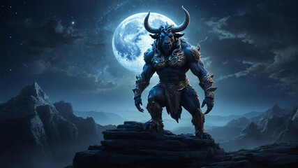 Fototapeta premium fantasy demon monster on dark moon background, fantasy concept