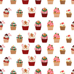 Cupcakes christmas seamless pattern background.
