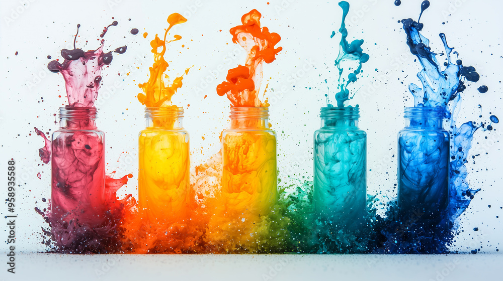 Aufkleber Explosion of Colorful Acrylic. A vibrant explosion of colorful smoke swirling dynamically, creating an abstract visual effect.