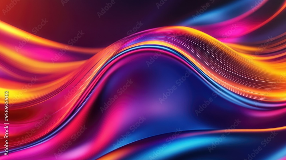 Poster dynamic resonance wave patterns in an abstract background, featuring vibrant colors and fluid shapes