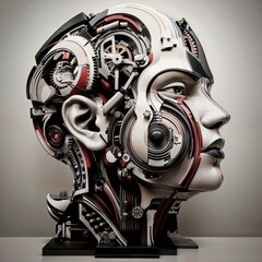 Fototapeta premium Futuristic Cyborg Head with Mechanical Components and Gears