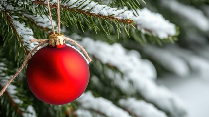 A red christmas ornament hanging from a tree branch, AI