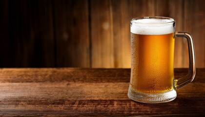 Glass beer on wood background with copy space
