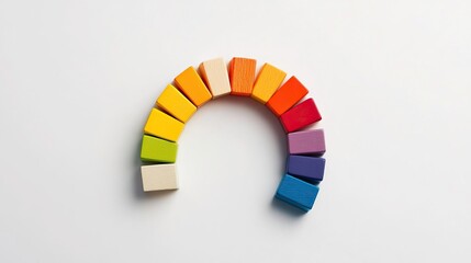 Colorful building blocks arranged in a rainbow shape, perfect for educational and creative play.