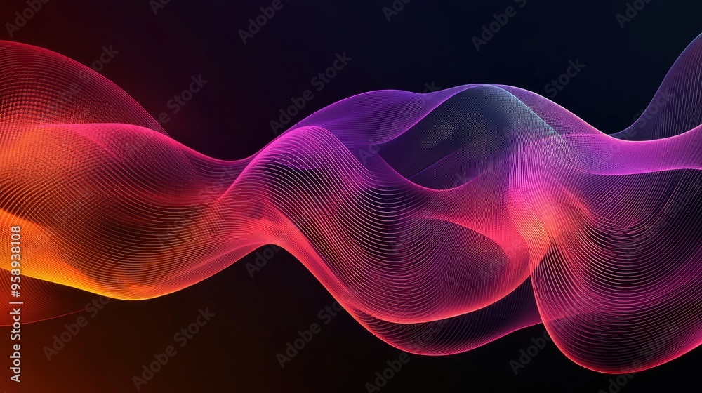 Poster Dynamic wave pattern with smooth, flowing lines and gradient colors, offering a modern and visually appealing backdrop for various applications.