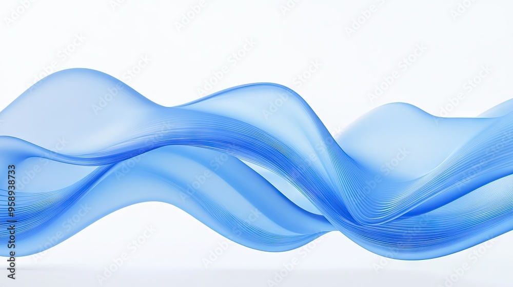 Fototapete elegant 3d blue wave pattern cascading across a white backdrop. suitable for brochure and flyer desi