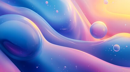 Abstract artwork with blue and pink swirls and orbs, with a white glow.
