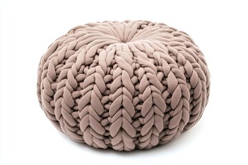 Obraz premium Cozy and stylish knitted pouf, perfect for home decor, adding comfort and a modern touch to any room or living space.