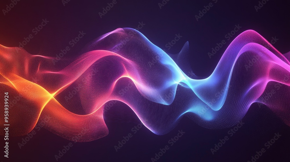 Poster elegant and colorful resonance wave design with fluid motion and smooth gradients, ideal for tech an