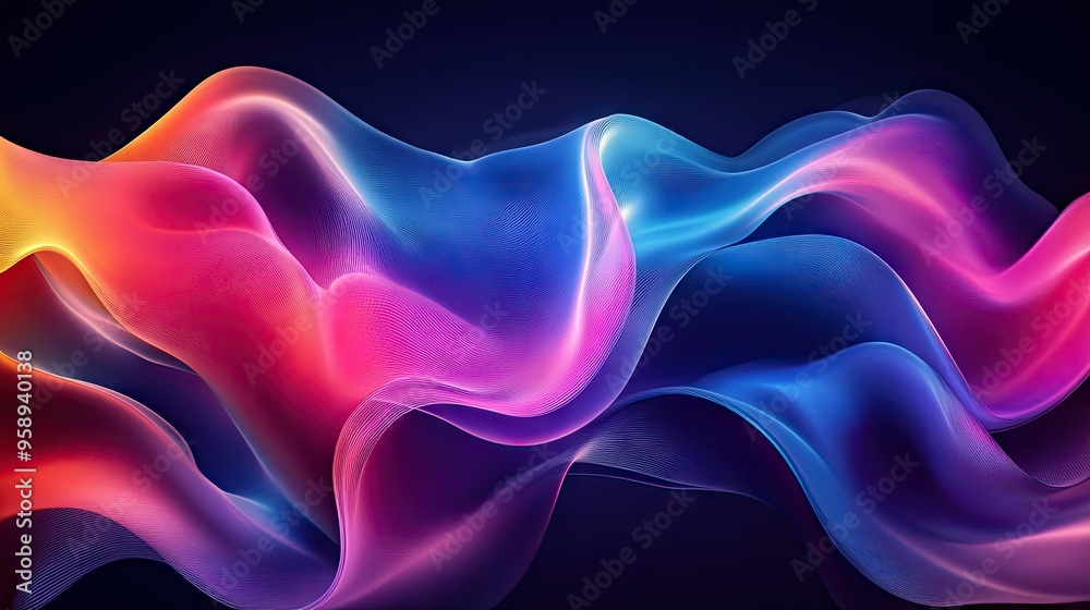 Poster elegant and colorful resonance wave design with fluid motion and smooth gradients, ideal for tech an