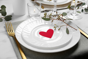 Table setting for romantic Valentine's day celebration