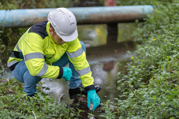 Environmental engineers inspect water quality,Bring water to the lab for testing,Check the mineral content in water and soil,Check for contaminants in water sources.