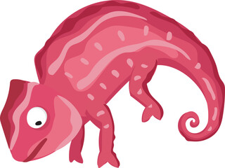 Cartoon red chameleon illustration on transparent background.
