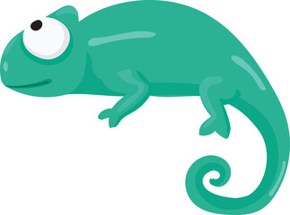 Cartoon green chameleon illustration on transparent background.
