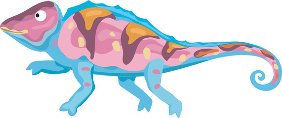 Cartoon colorful chameleon illustration on transparent background.
