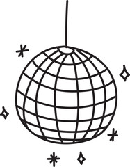 Hand drawn disco ball illustration on transparent background.
