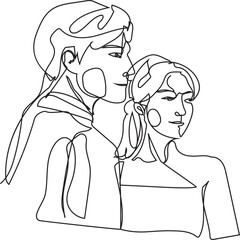 One line drawing love couple illustration on transparent background.
