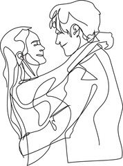 One line drawing weding couple illustration on transparent background.
