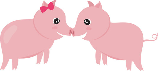 Cartoon cute pig couple illustration on transparent background.
