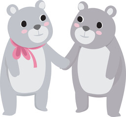Cartoon cute bear couple illustration on transparent background.
