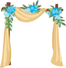 Wedding arch with cream fabric illustration on transparent background.
