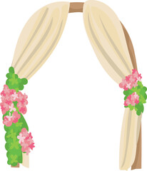 Wedding arch with cream fabric illustration on transparent background.
