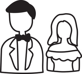 Hand drawn wedding couple illustration on transparent background.
