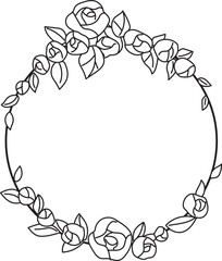 Hand drawn floral wreath illustration on transparent background.
