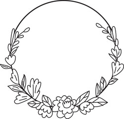 Hand drawn floral wreath illustration on transparent background.
