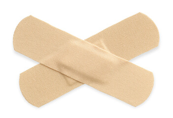 Medical adhesive bandages isolated on white, top view