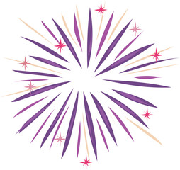 Purple fireworks illustration on transparent background.
