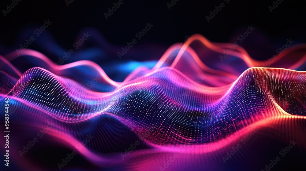 Poster Futuristic resonance wave background with abstract, intertwining patterns and energetic lines, ideal for tech-oriented visuals.