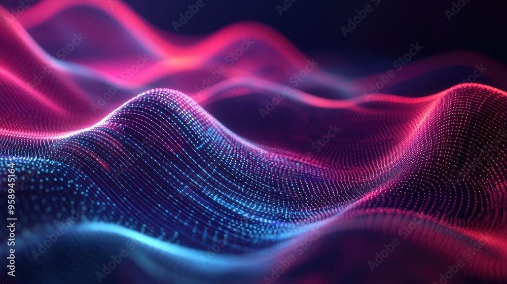 Poster Futuristic resonance wave background with abstract, intertwining patterns and energetic lines, ideal for tech-oriented visuals.