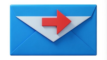 A bright blue envelope with a white paper insert and a red arrow indicating send, symbolizing digital communication