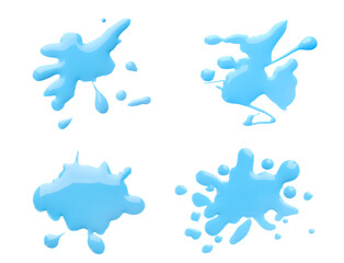 Blots of cyan printer ink on white background, set. Top view