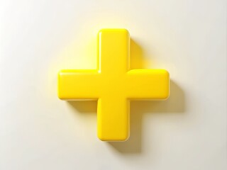 Obraz premium A bright yellow plus sign symbol on a white background, surrounded by subtle shadowing, conveying positivity, unity,