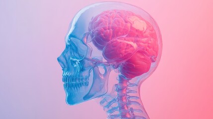 Fototapeta premium A colorful representation of a human skull with highlighted brain structure