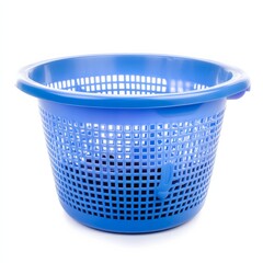This bright blue laundry basket awaits clothing to be sorted and washed with ease