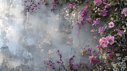 Pink flowers falling, petals flying in the air, 3d rendering illustration on grey background