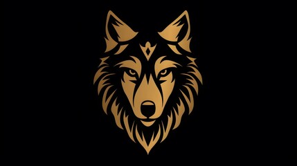 Fototapeta premium A stylized golden wolf head illustration on a black background.