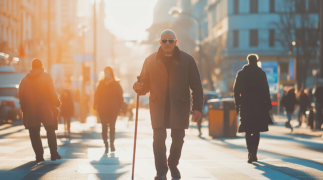 
Imagine
11h




A blind man in glasses with a cane for the blind walks down the street, people help him to cross the road
