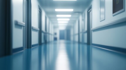 Fototapeta premium A hallway in a modern building, featuring smooth floors and bright lighting, suggesting a clean and sterile environment.